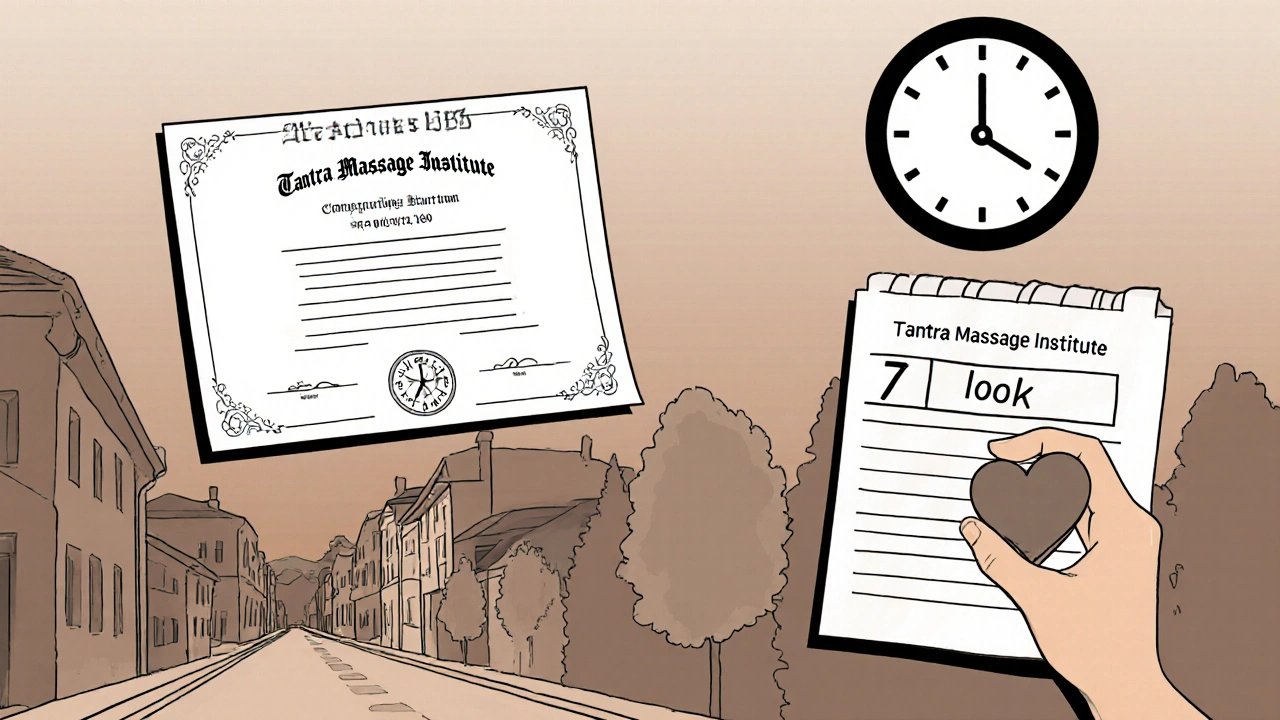 Symbolický obrázek certifikace, rezervace a přírody jako znaky bezpečné a kvalitní tantra masáže.