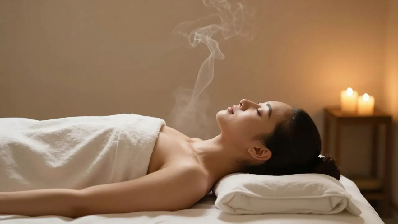 Klient v hluboké relaxaci během terapeutické relace
